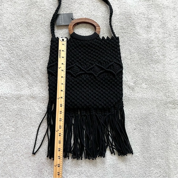 DANIELLE NICOLE NWT Macrame Bag Black Fringe Boho Trendy Stylish Festival - Picture 9 of 11